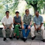 Photo of Hubert Schmitz with Khalid Nadvi, Roberta Rabellotti, Peter Knorringa at Lago d'Orta 1996